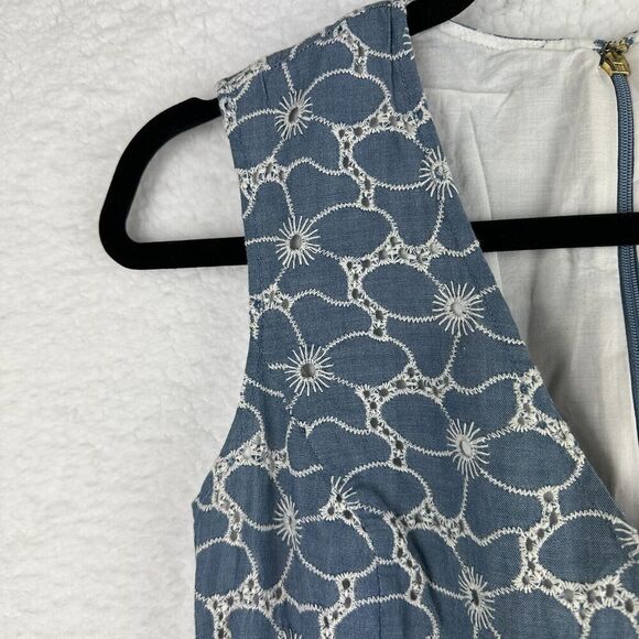 2/$30 Draper James Embroidered Eyelet Chambray Fit & Flare Dress Size 2 Coastal - Picture 6 of 12